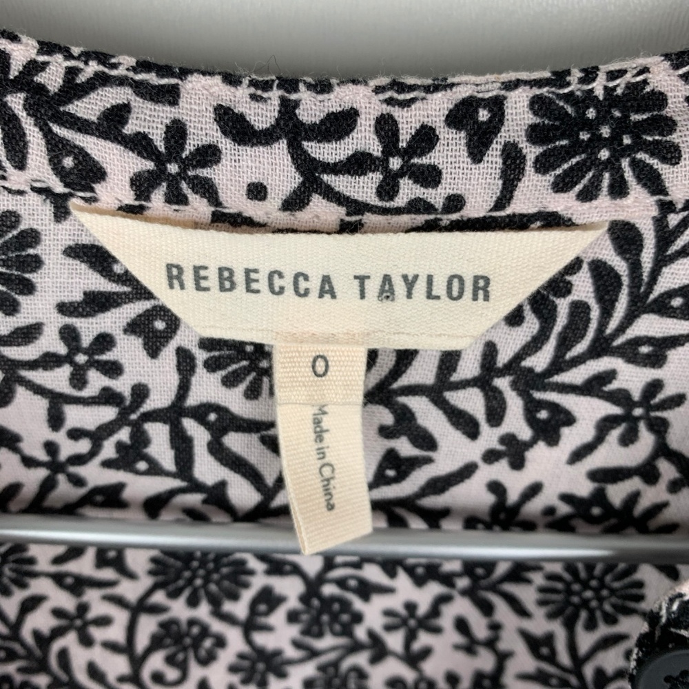 Rebecca Taylor Woodblock Vine Print Gauze Top Sz 0 - Picture 5 of 8